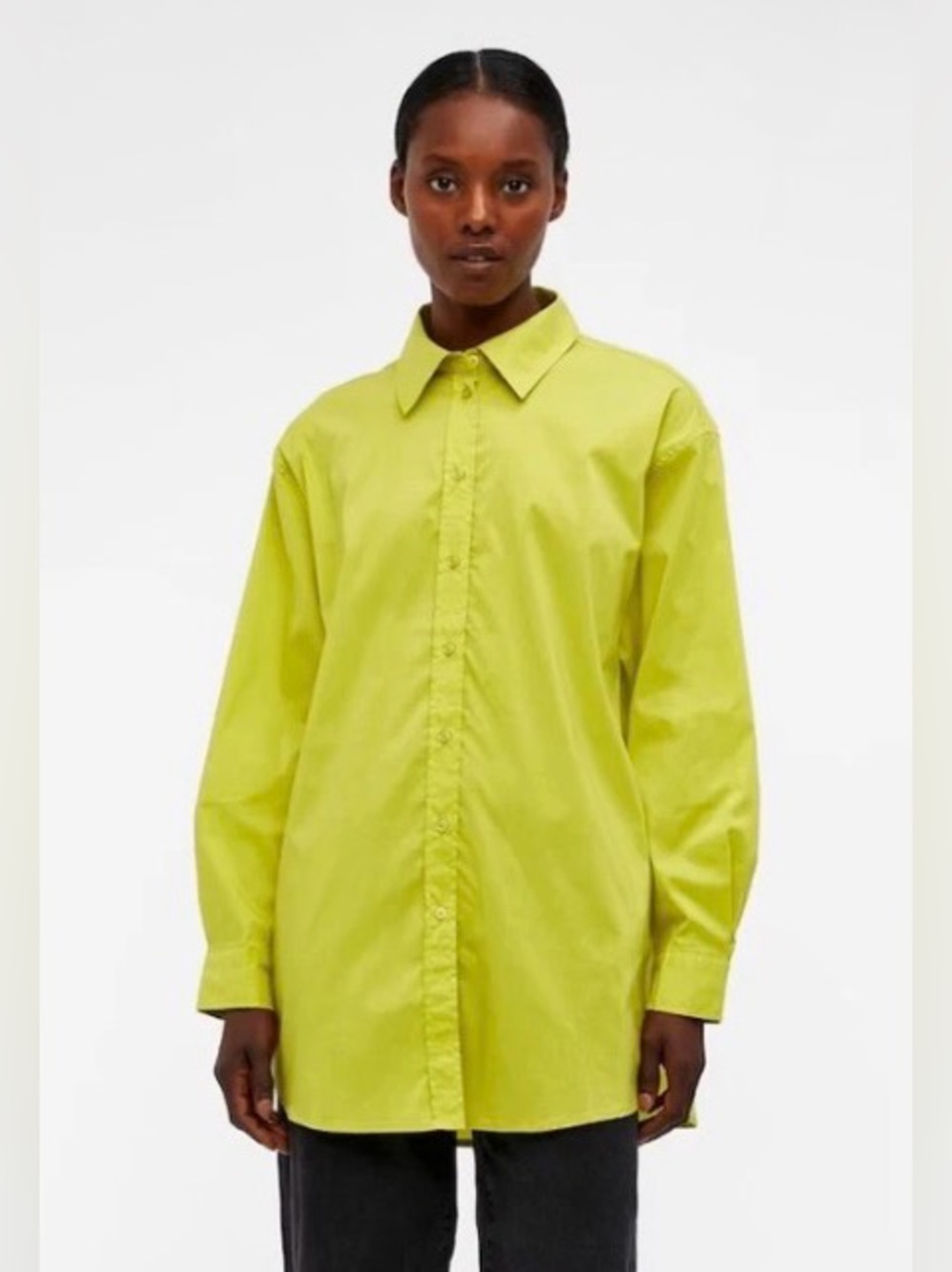 Object Chartreuse Green Button Down Cotton Blend Shirt Oversized Size EU 38 US 8